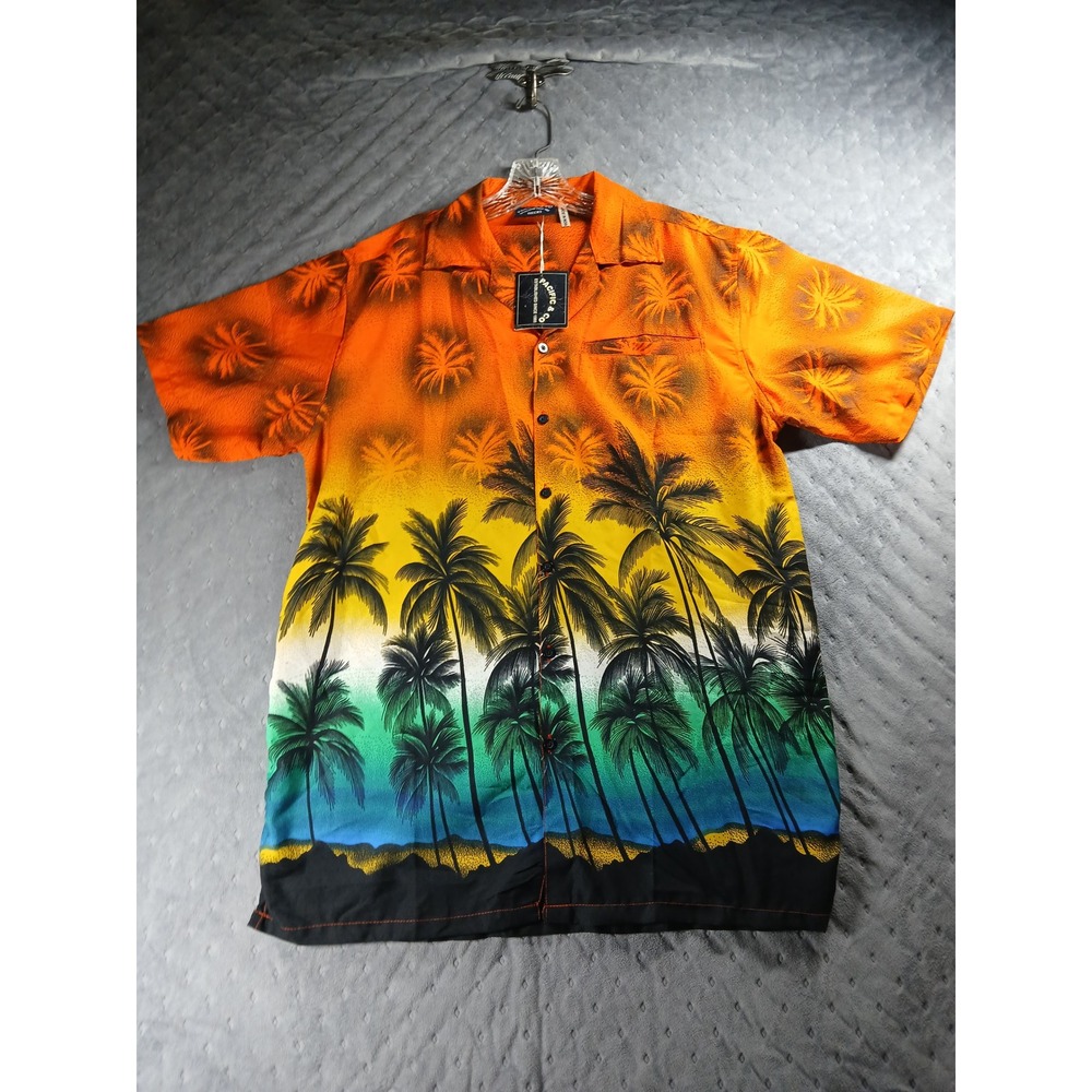 Pacific & Co Mens Small Orange Tropical Palm Tree Sunset Button Up Shirt  NWT